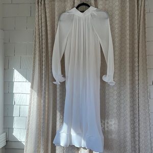 XS Tibi White Long Sleeved Micro Pleated Midi Dress